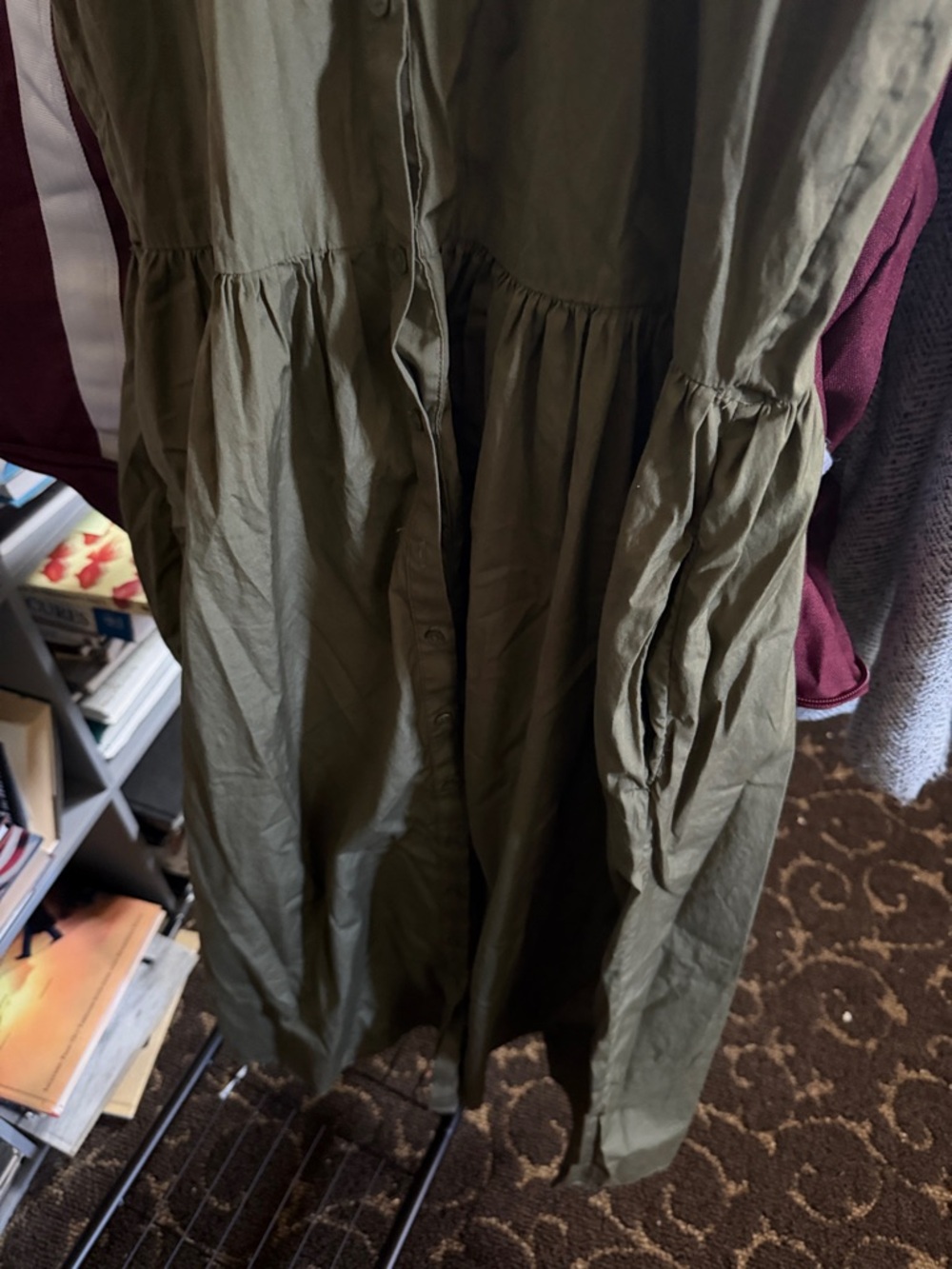 Nordstrom Olive Green Button-Front Shirt Dress - Picture 3 of 6